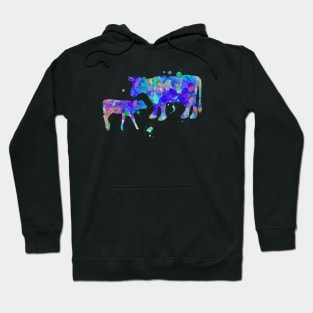 Cow Family Watercolor Painting Hoodie